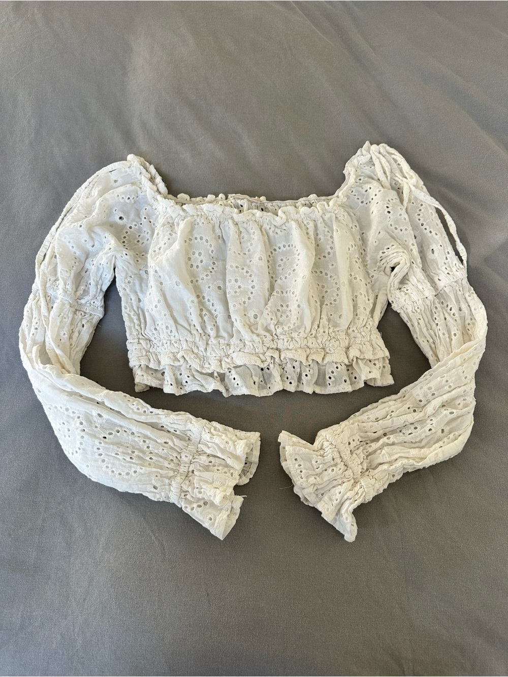 Altar'd State White Eyelet Smocked Peasant Crop Top